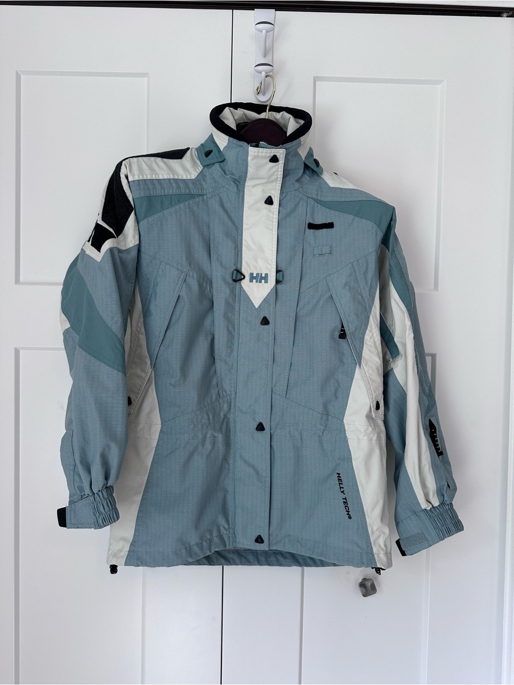 Helly Hansen Light Blue and White Ski Jacket with Hood EUC